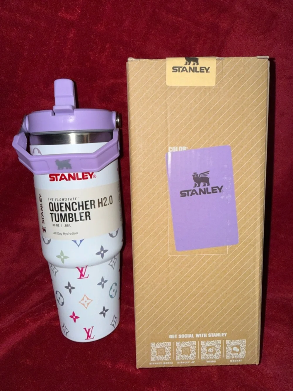 Stanley Quencher H2.0 30oz White Tumbler Multicolor Monogram Design- Lilac NIB - Picture 1 of 4